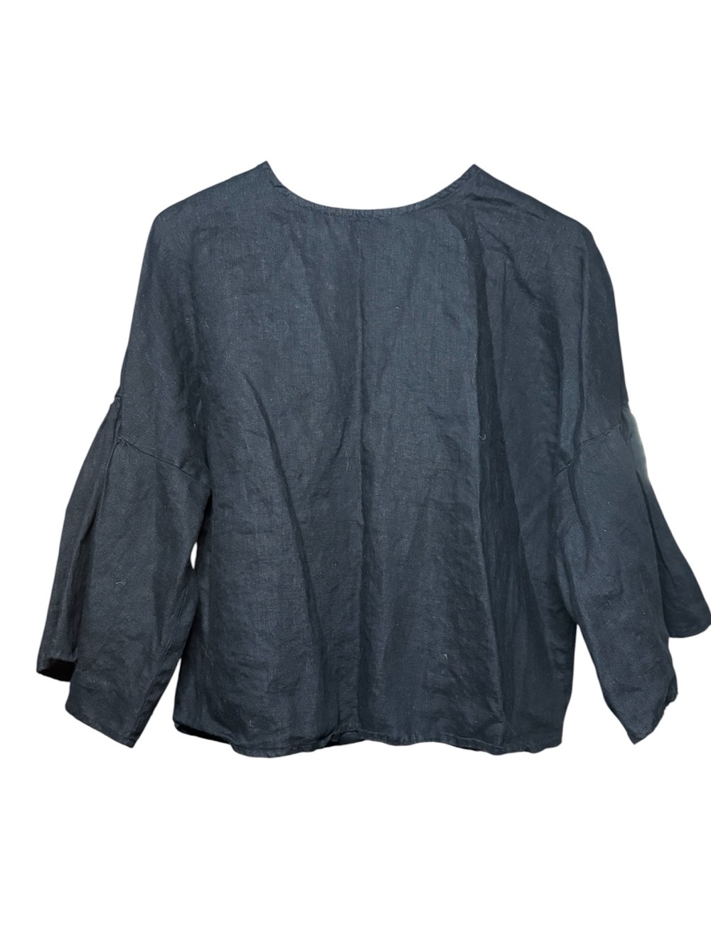 Lanhtropy Relaxed Black 100% Linen Bell-Sleeve Tunic Top
